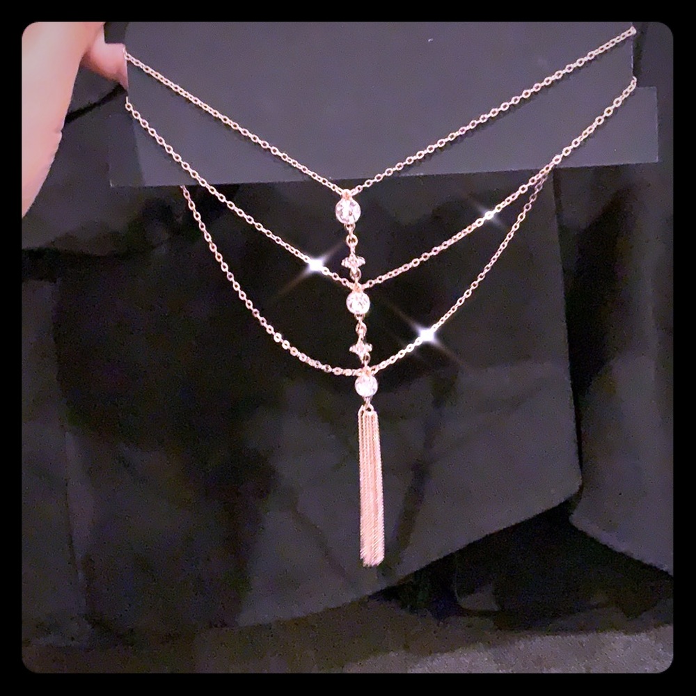 Brilliant rhinestone gold color triple necklace